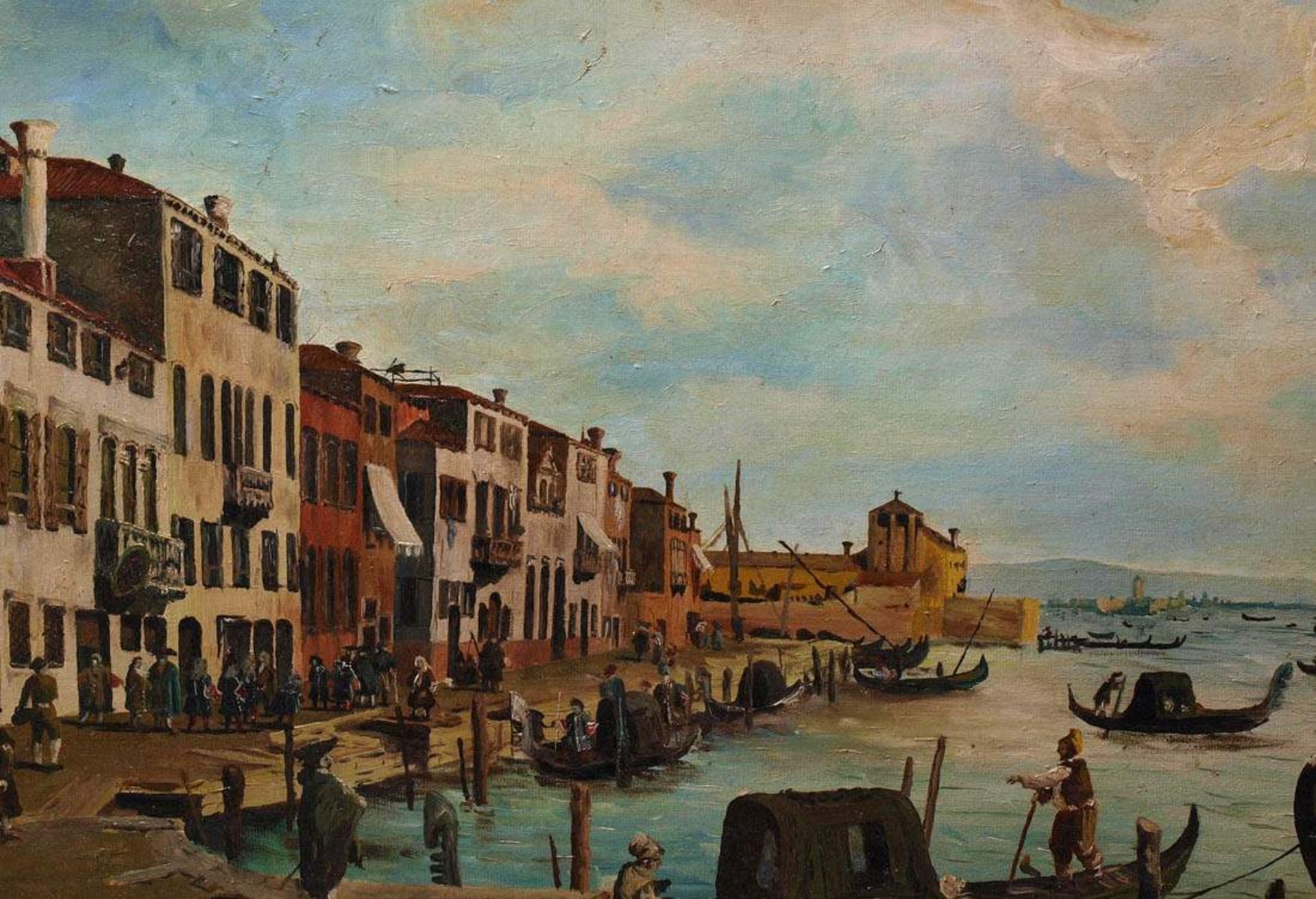 Unbekannter KünstlerHafenszene in Venedig mit zahlreichen Gondeln und reicher Figurenstaffage in der - Bild 2 aus 3