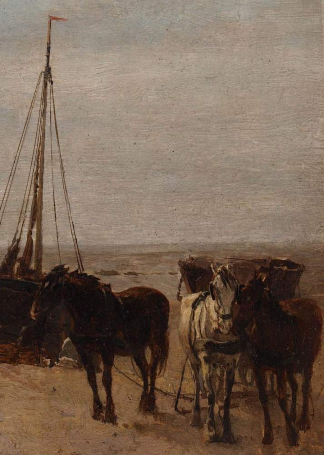 von Bochmann, Gregor, 1850 - 1930Strandszene mit Boot und Pferdegespann, daneben reiche - Bild 5 aus 11