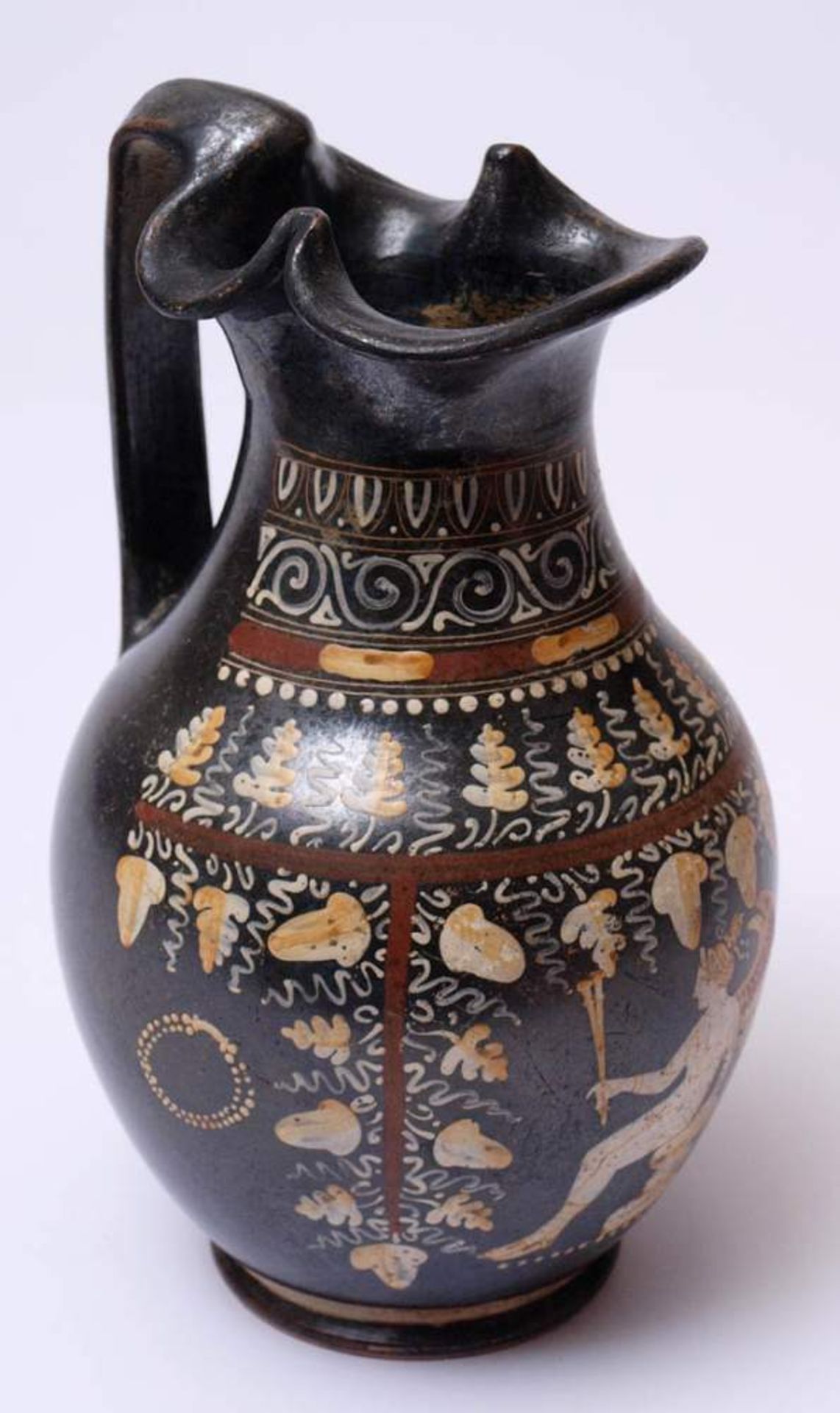 Apulische Oinochoe, wohl 4.Jhdt. v.Chr.Schwarzgrundige Weinkanne mit metallischem Schimmer im - Bild 14 aus 19