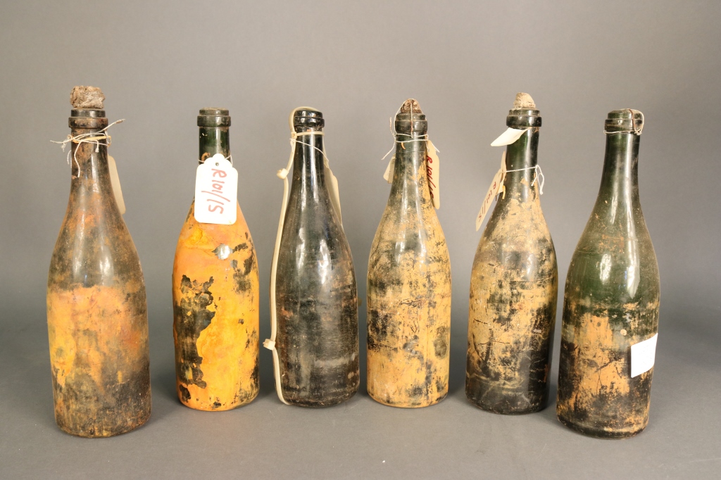 Lot of Six Moet & Chandon, wreck of RMS Republic Six Moet & Chandon champagne bottles from the