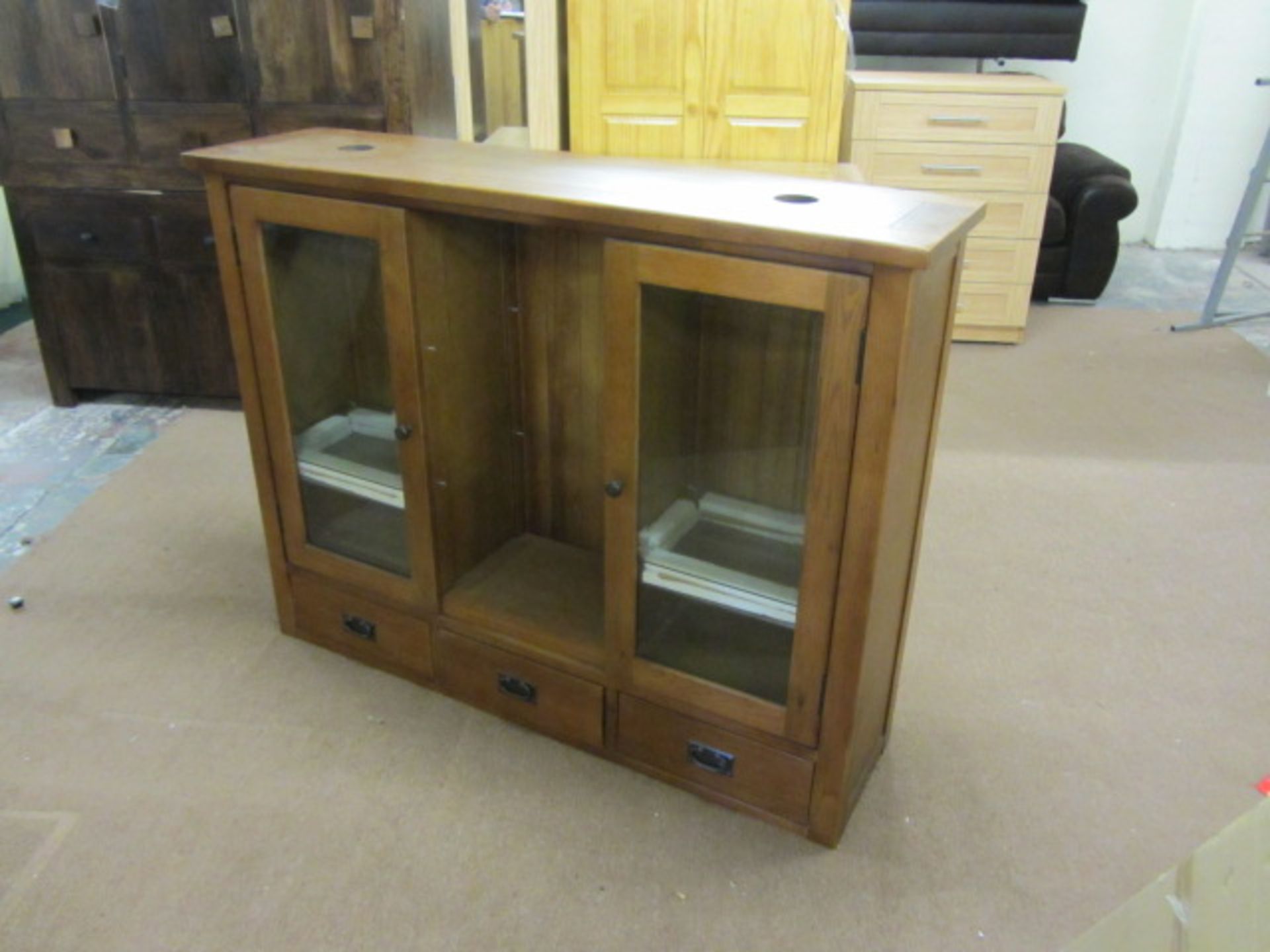 Glazed Dresser Top, with glass shelves, 2 glass doors and open centre over 3 drawers, Country Classi