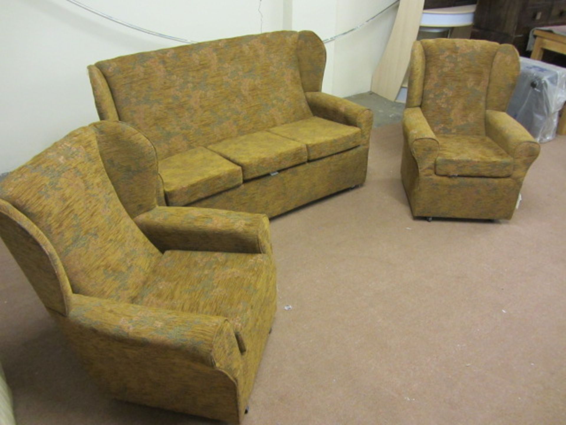 Cottage Style, 3 Seater & 2 Chairs, Brown/Gold Floral Tapestry type fabric, Reversible base cushions - Image 2 of 3