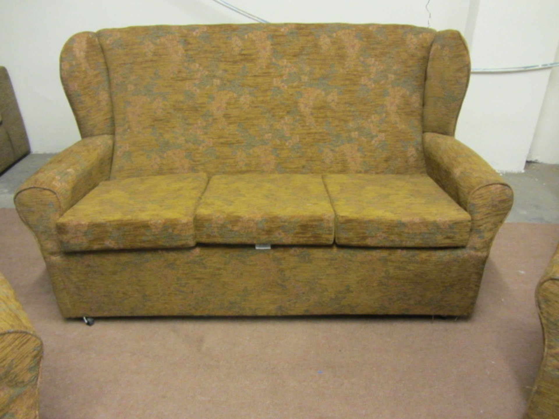 Cottage Style, 3 Seater & 2 Chairs, Brown/Gold Floral Tapestry type fabric, Reversible base cushions - Image 3 of 3