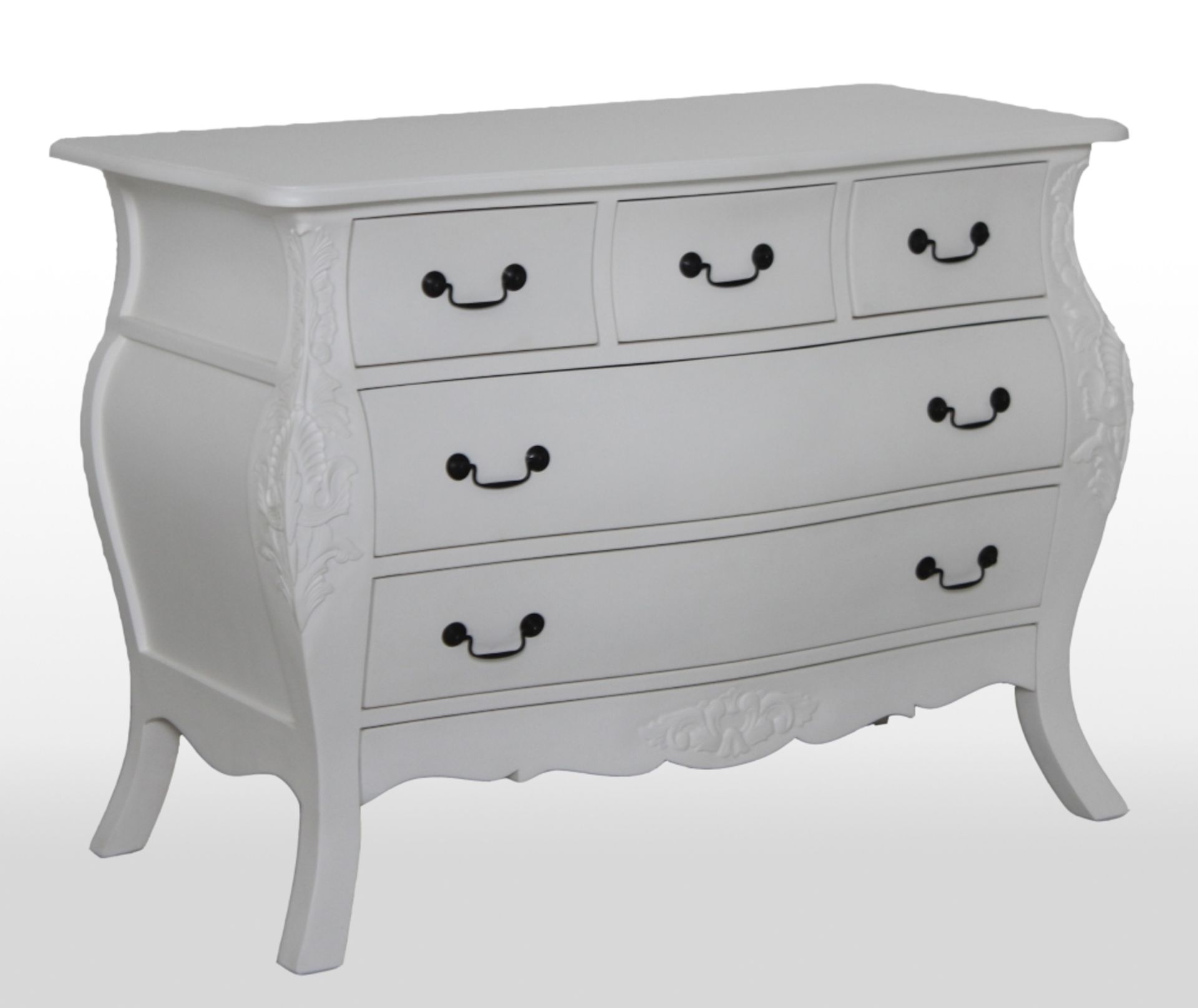 NEW MAHOGANY LUXURY ROCHELLA BOMBE COMO CHEST IN GLOSS WHITE RRP 699