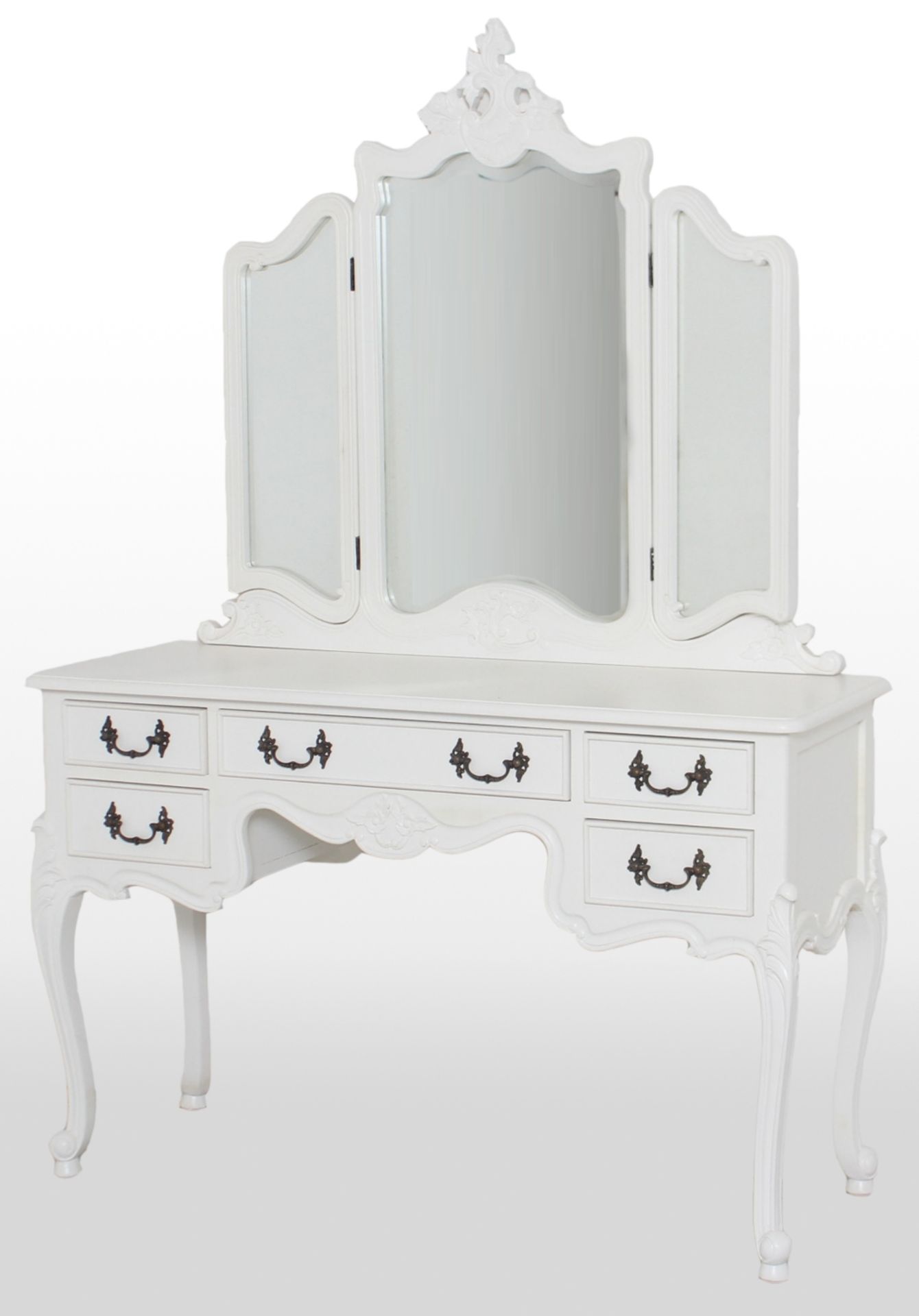 NEW PACKAGED BOUTIQUE HIGH QUALITY SOLID MAHOGANY LARGE 5 DRAWER DRESSING TABLE IN WHITE