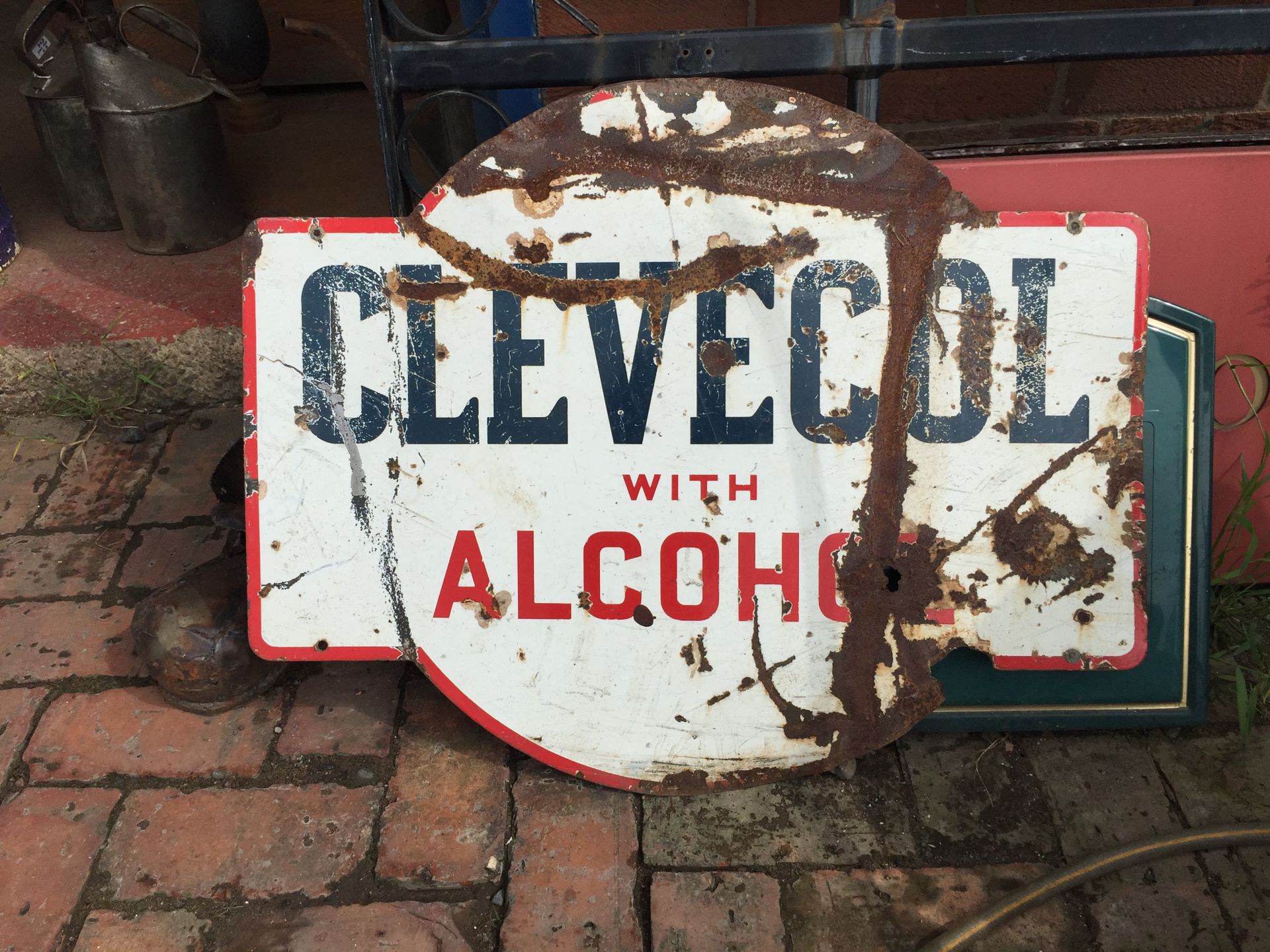 Clevecol with Alcohol' Sign - Original Signage.  Double Sided.  Dimensions - 30" Length x 24" Height