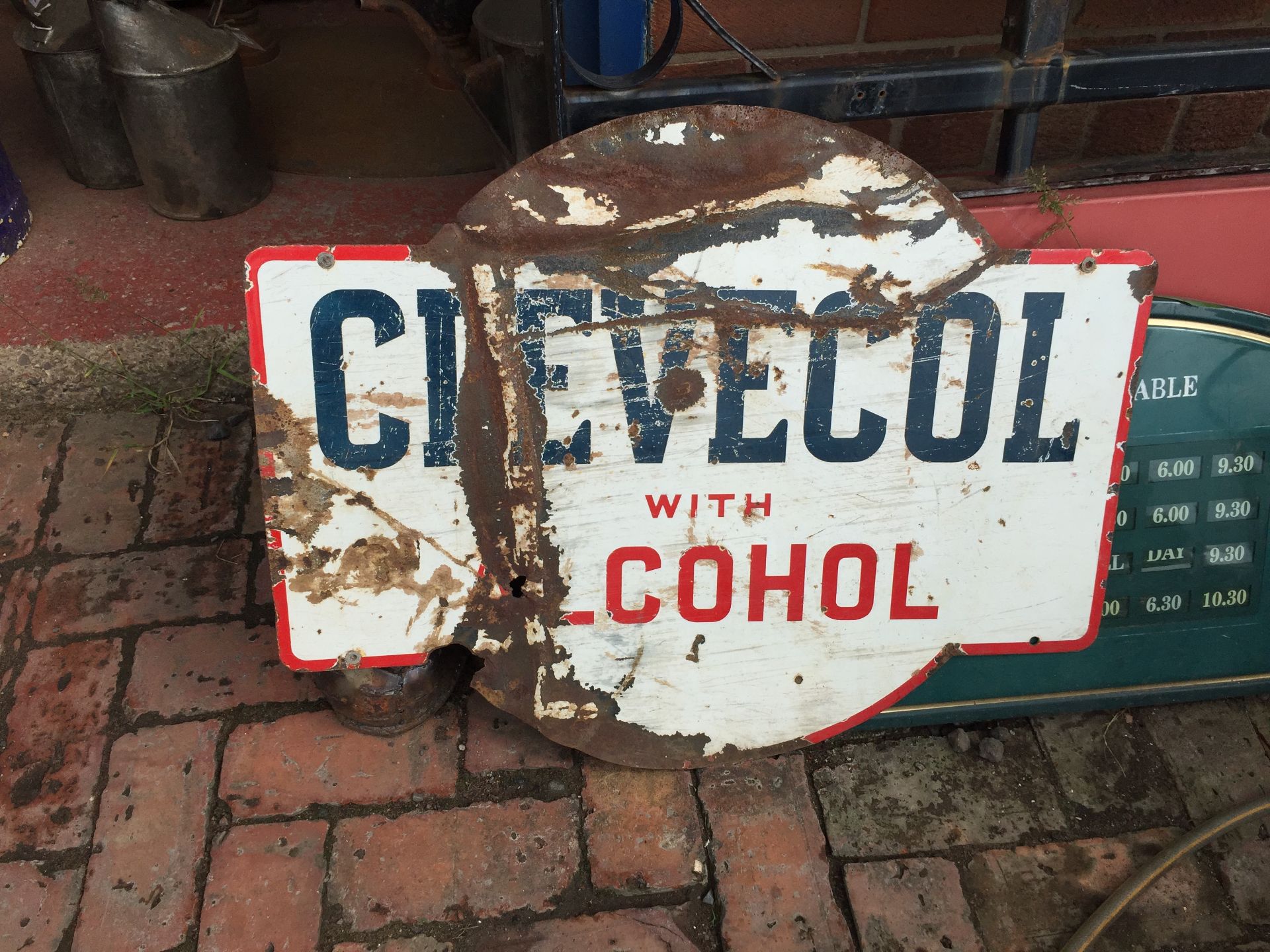 Clevecol with Alcohol' Sign - Original Signage.  Double Sided.  Dimensions - 30" Length x 24" Height - Image 2 of 2