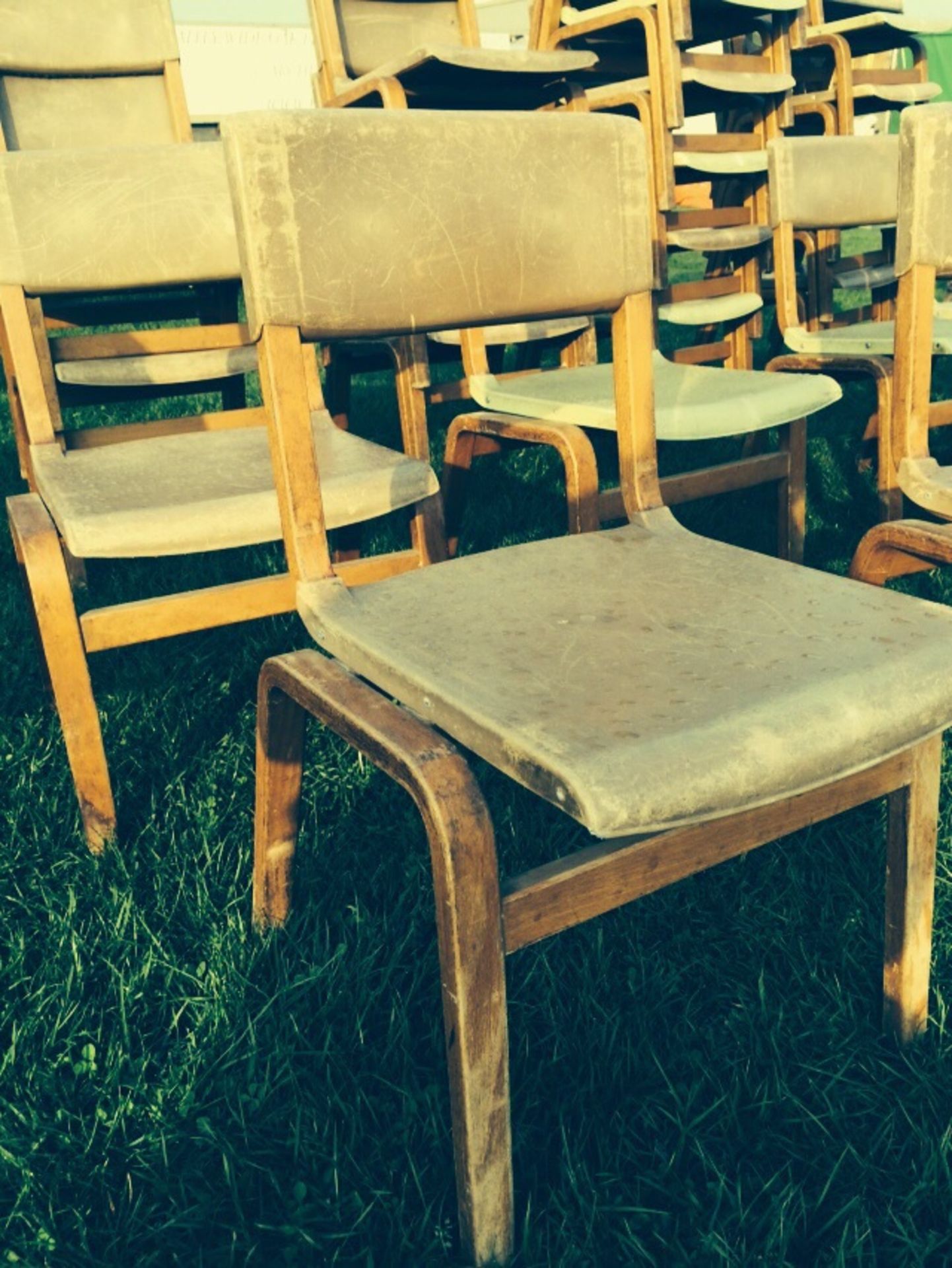 Wooden Stacking Chairs x 6.  Plastic style seating.  Originally from a London Dance Hall.  Height of - Image 2 of 3