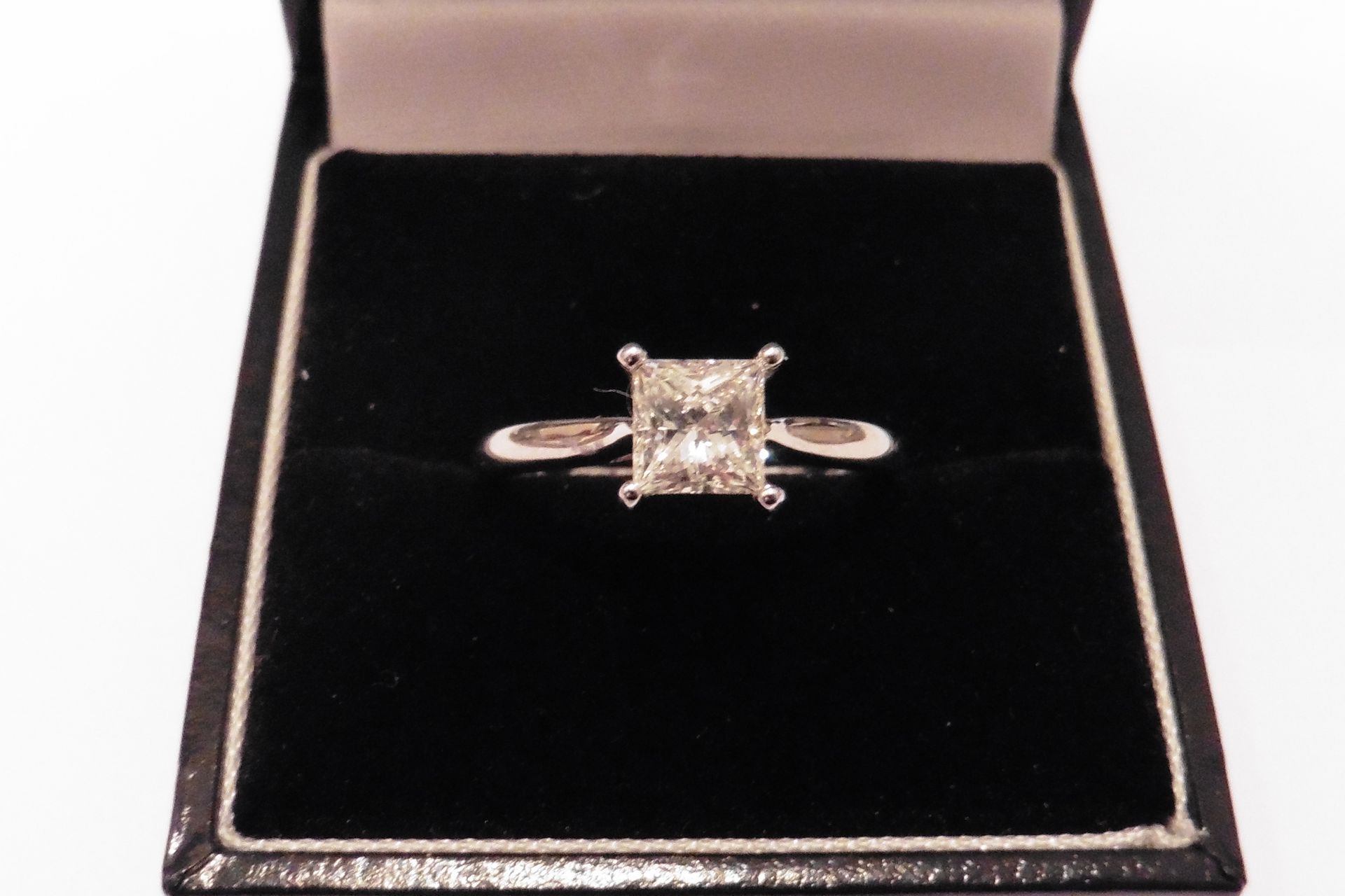 18ct white gold diamond solitaire ring set with a princess diamond weighing 0.40ct of H colour and P