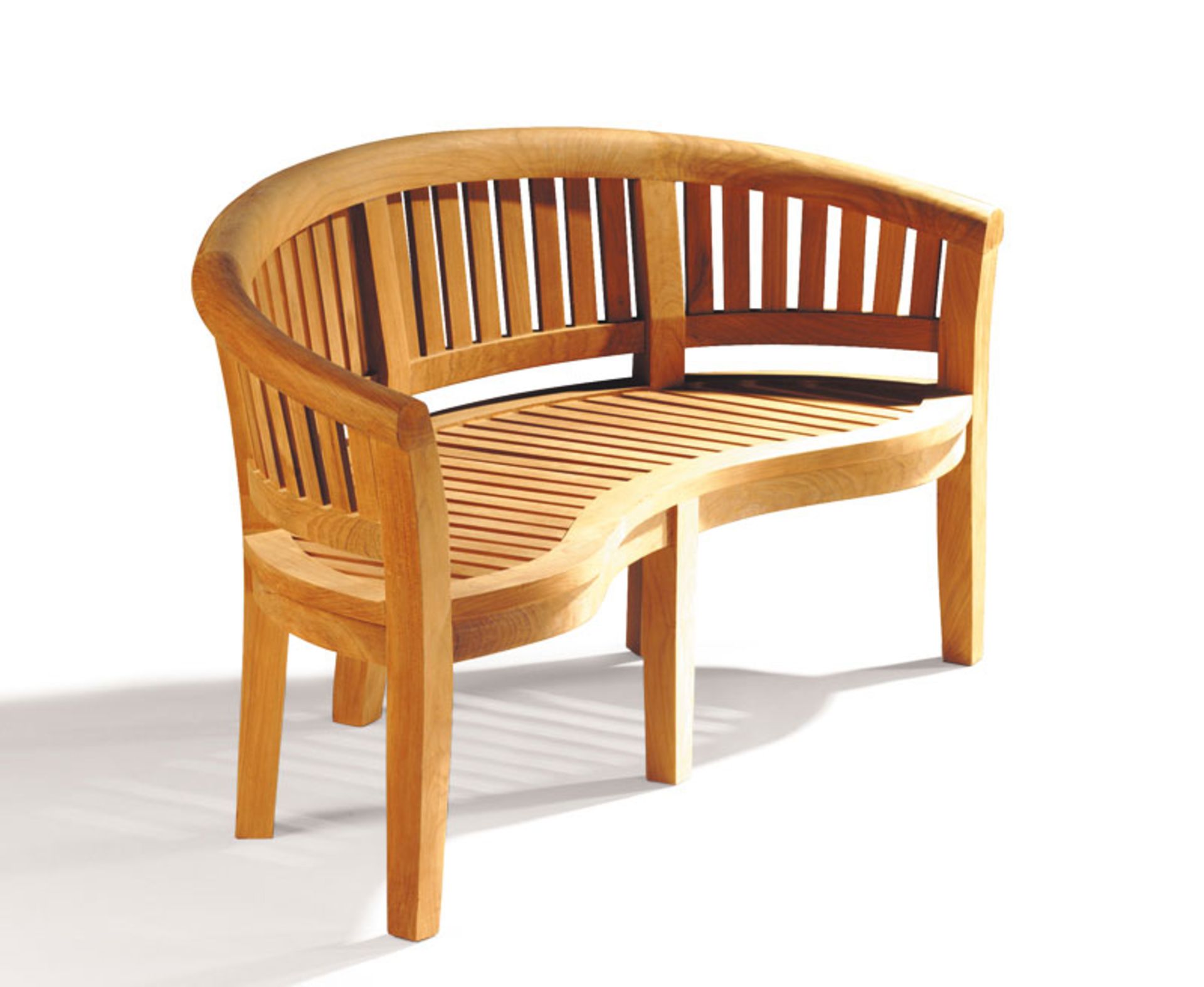 NEW PACKAGED SOLID TEAK PEANUT BENCH