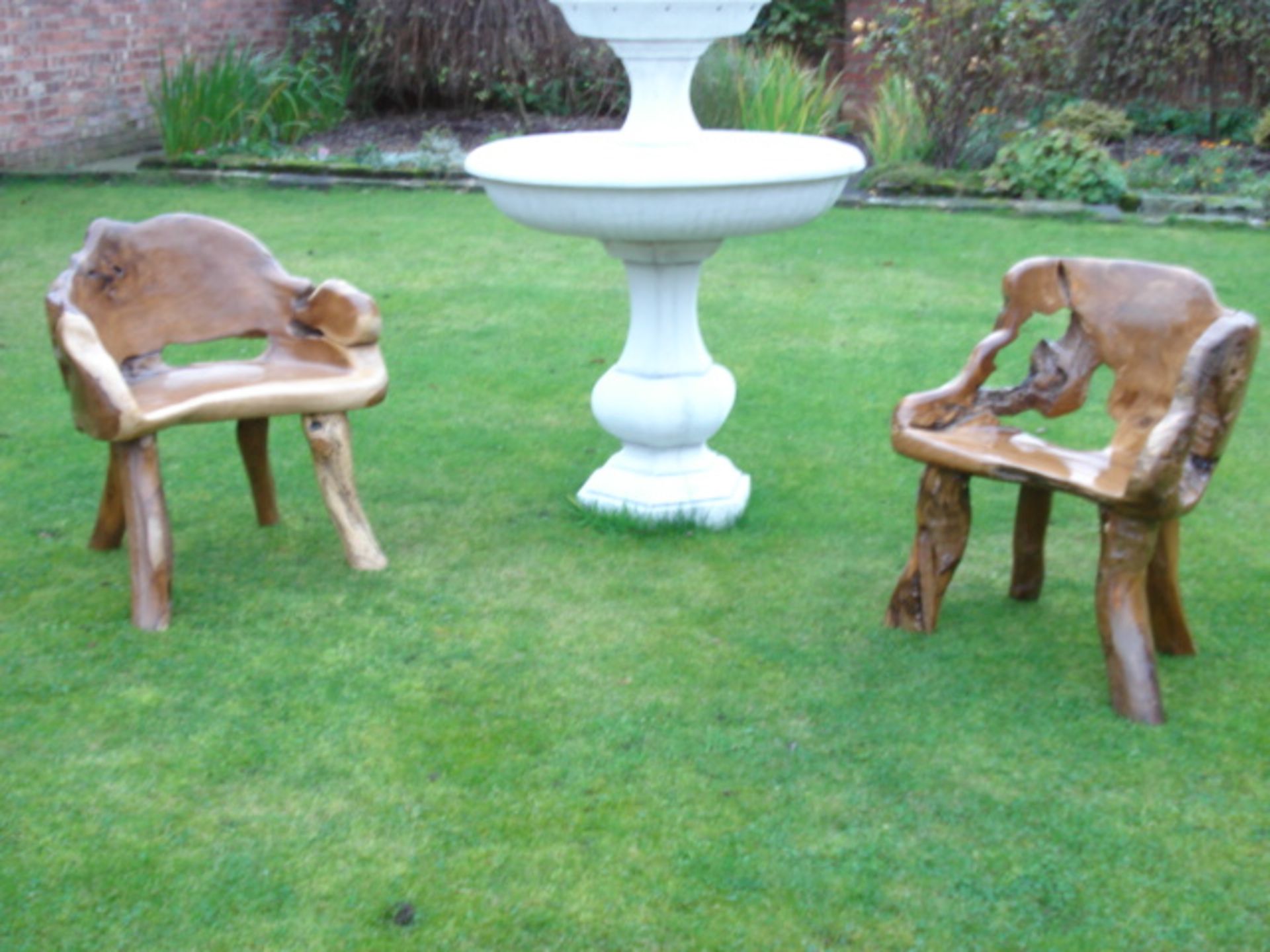 PAIR SOLID TEAK POLISHED HEAVY UNIQUE NATURAL CHAIRS