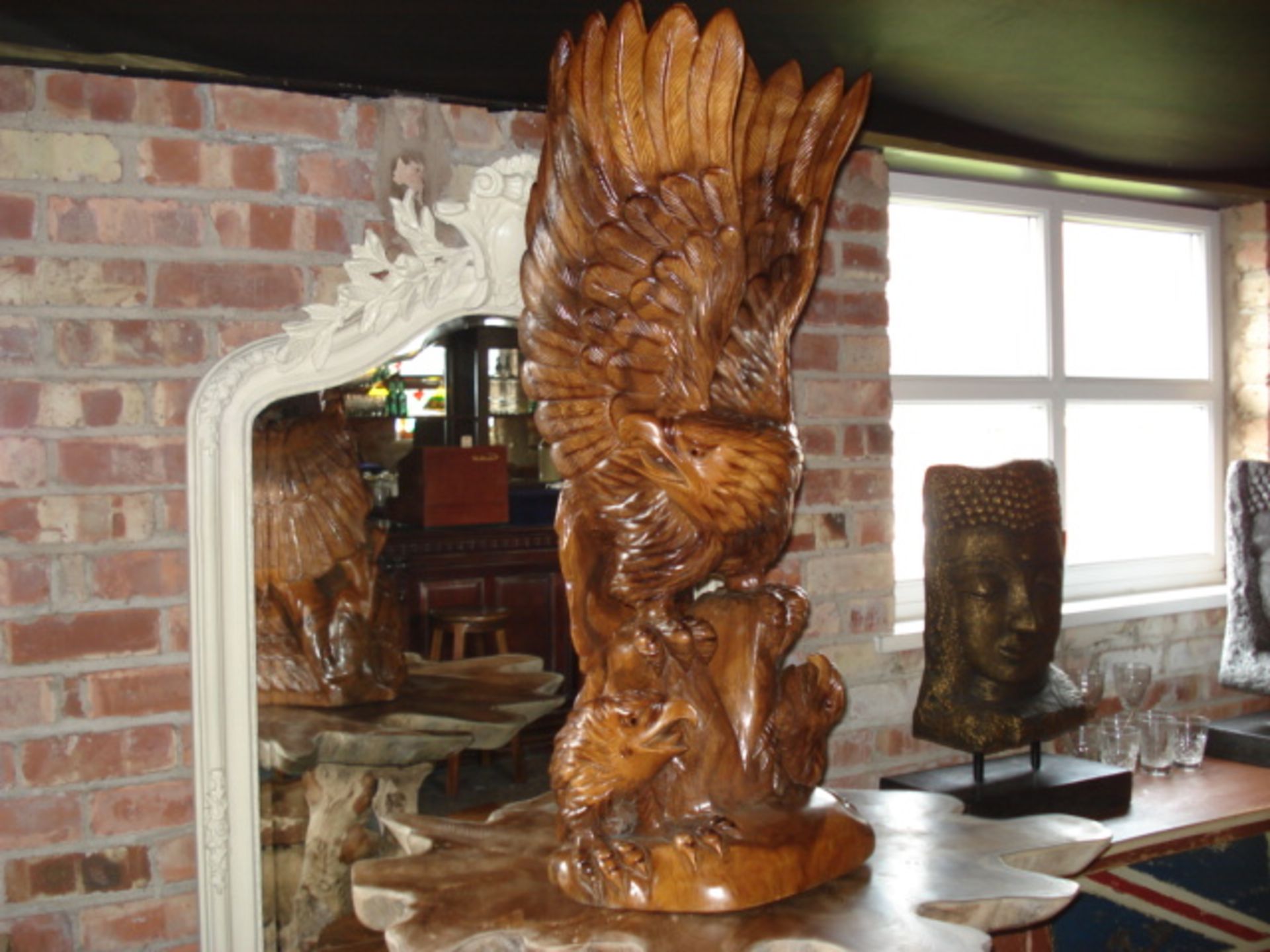 HANDCARVED SOLID WOOD STATUE ""EAGLE IN FLIGHT"" - Image 2 of 2