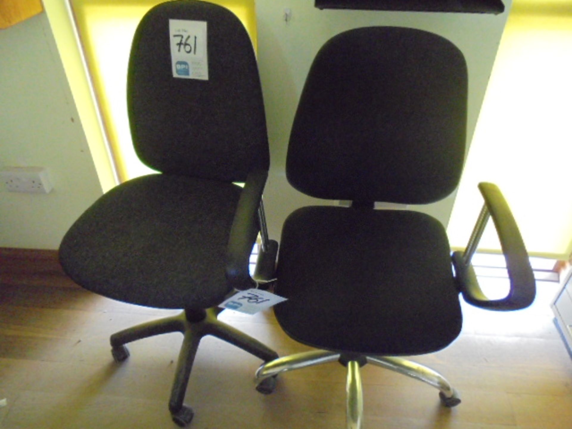 2 Black Tweed Upholstered Swivel Chairs
