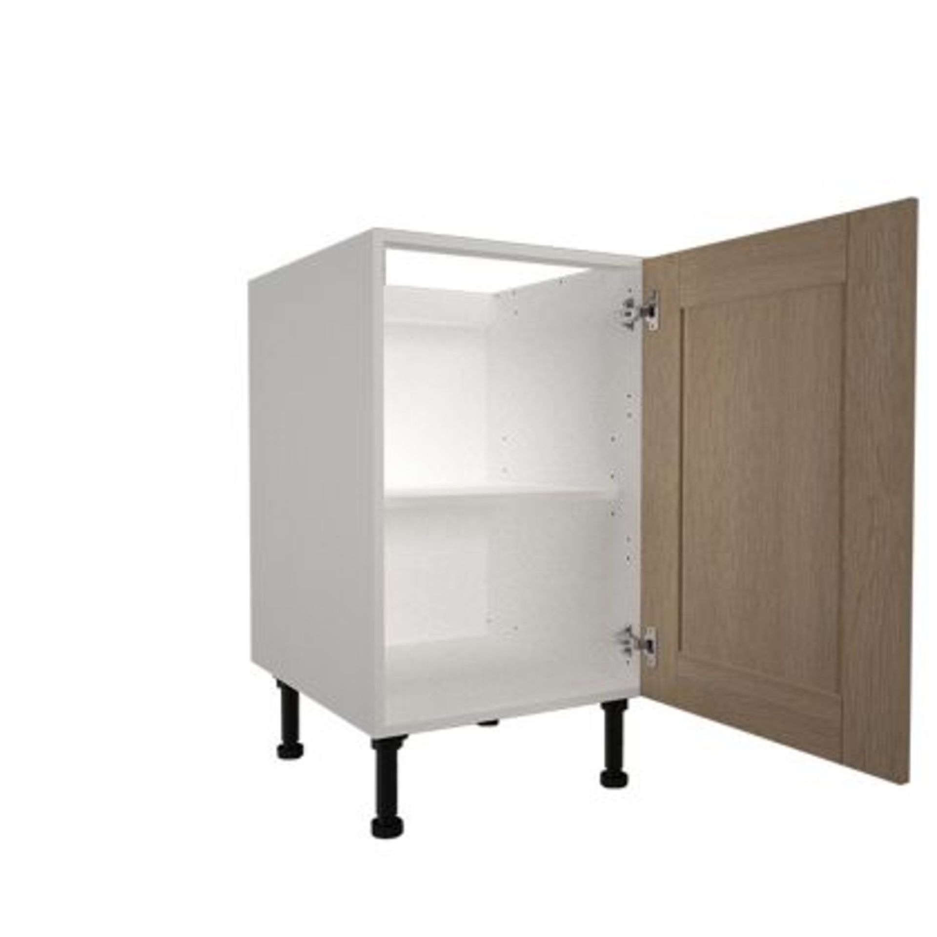 500mm BASE CABINET  WITH HILINE DOOR  - White kitchen cabinet with  light oak vynal wrap door INCLU - Image 2 of 4
