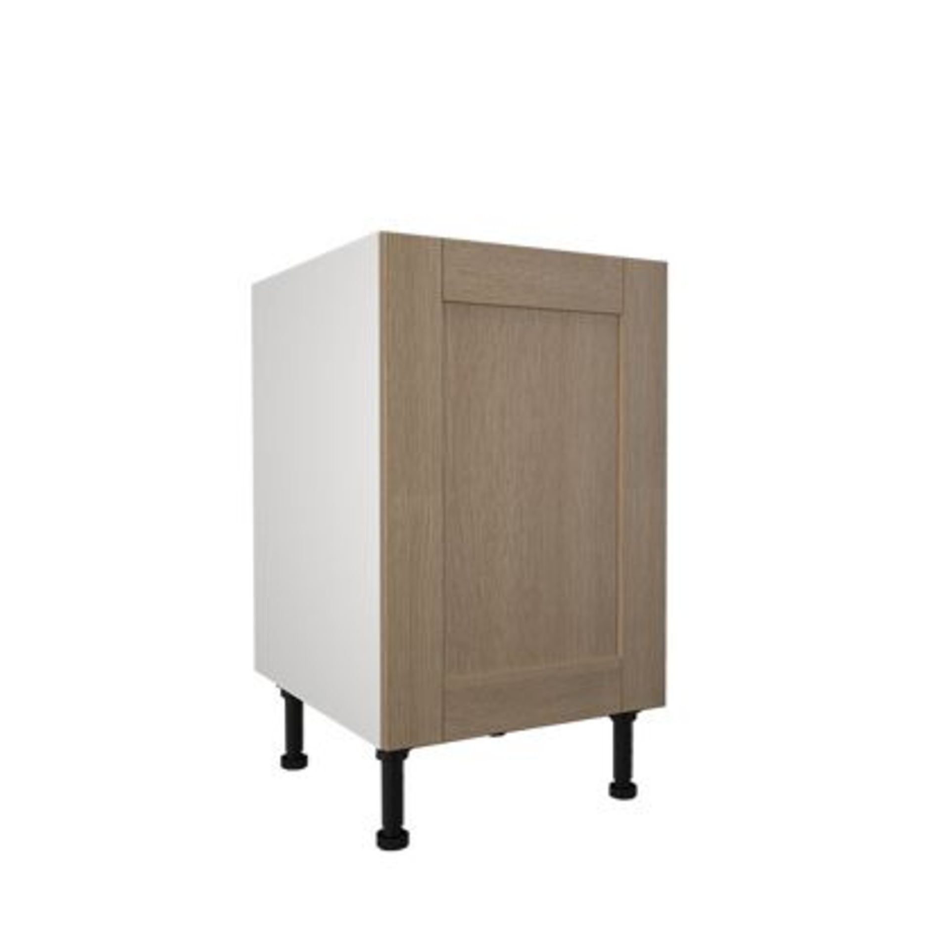 500mm BASE CABINET  WITH HILINE DOOR  - White kitchen cabinet with  light oak vynal wrap door INCLU