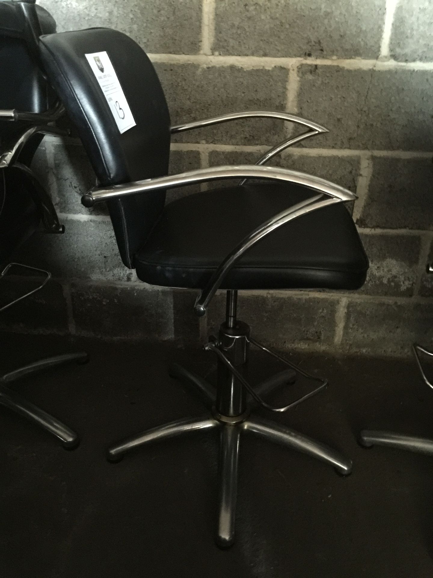 Salon Chair - Adustable height.  Black and Chrome.  Good condition, but in need of a clean. - Image 2 of 4