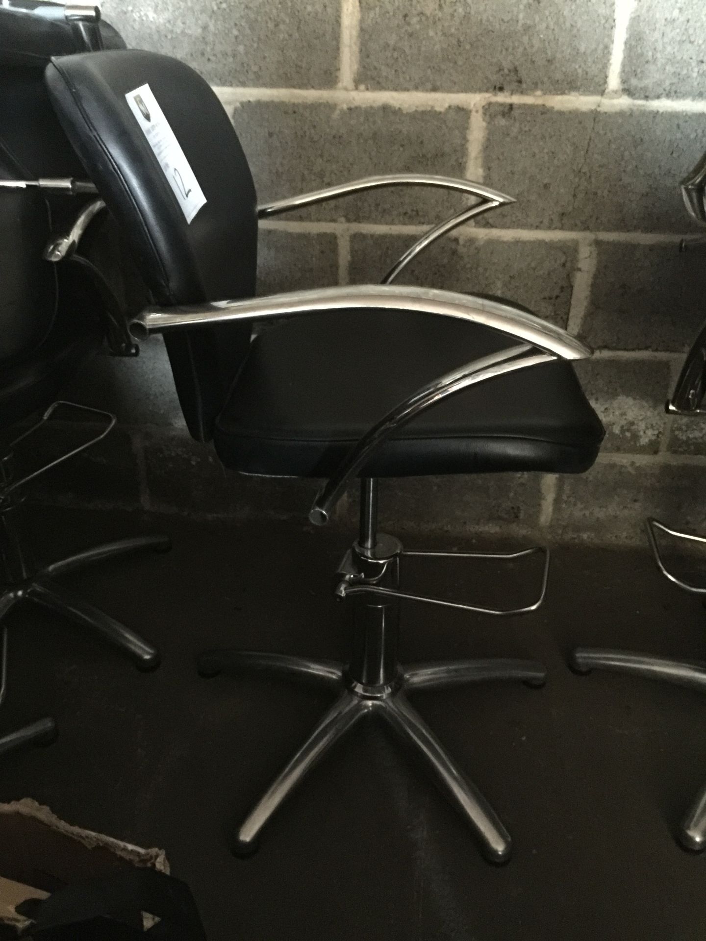 Salon Chair - Adustable height.  Black and Chrome.  Good condition, but in need of a clean.  One arm - Image 2 of 4