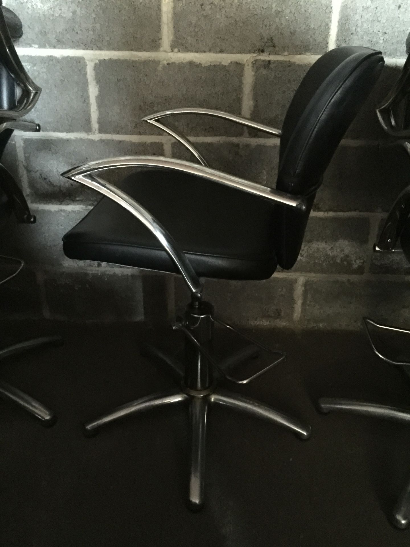 Salon Chair - Adustable height.  Black and Chrome.  Good condition, but in need of a clean. - Image 3 of 4
