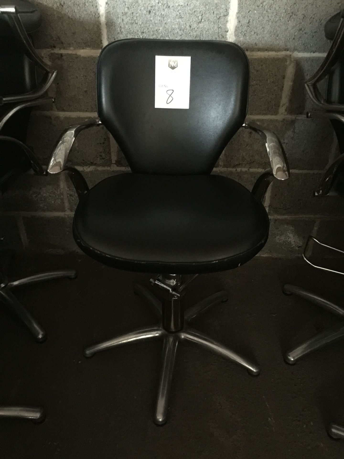 Salon Chair - Adustable height.  Black and Chrome.  Good condition, but in need of a clean.