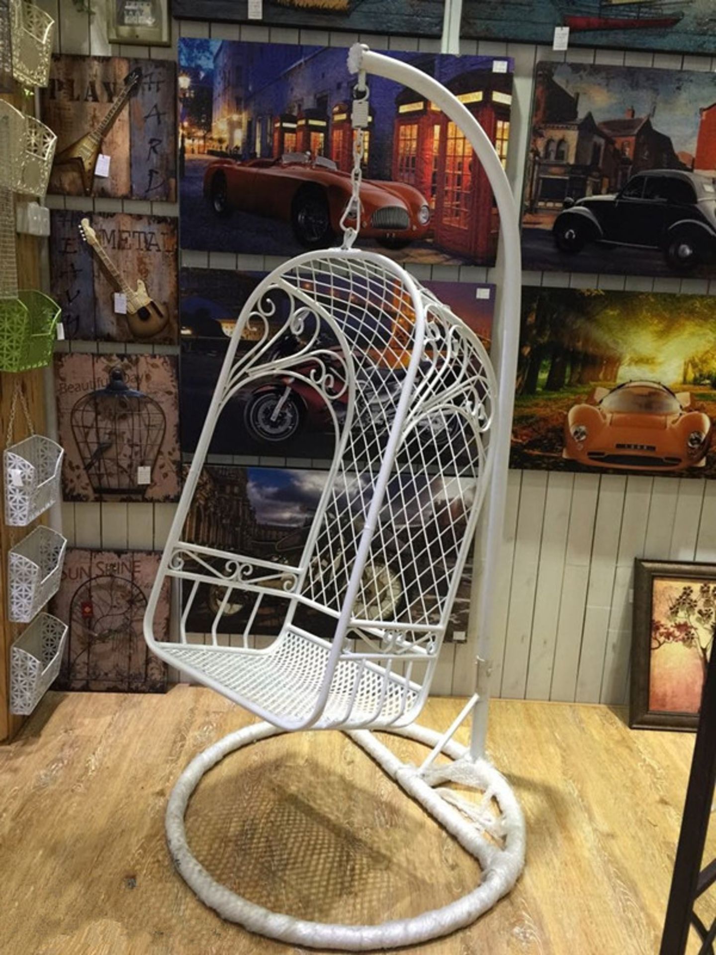 NEW BOXED ORNATE IRON BASKET HANGING CHAIR ON BRACKET AND FRAME