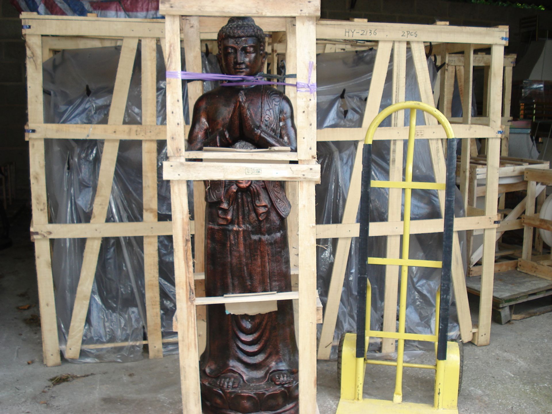 LARGE STANDING CRATED BUDDHA FINISHED IN BRONZE