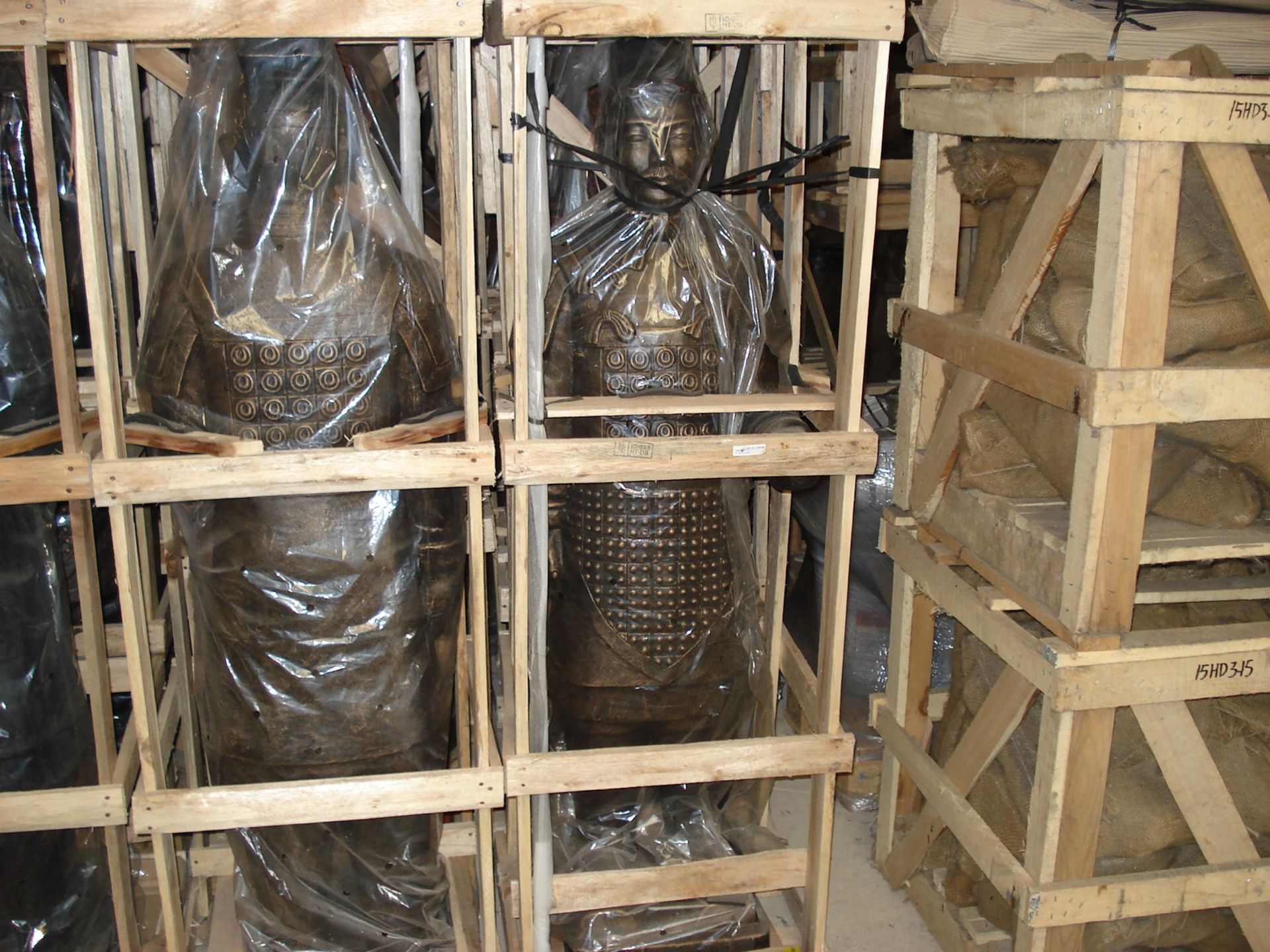 PAIR CRATED TERRECOTTA WARRIORS IN BRONZE FINISH