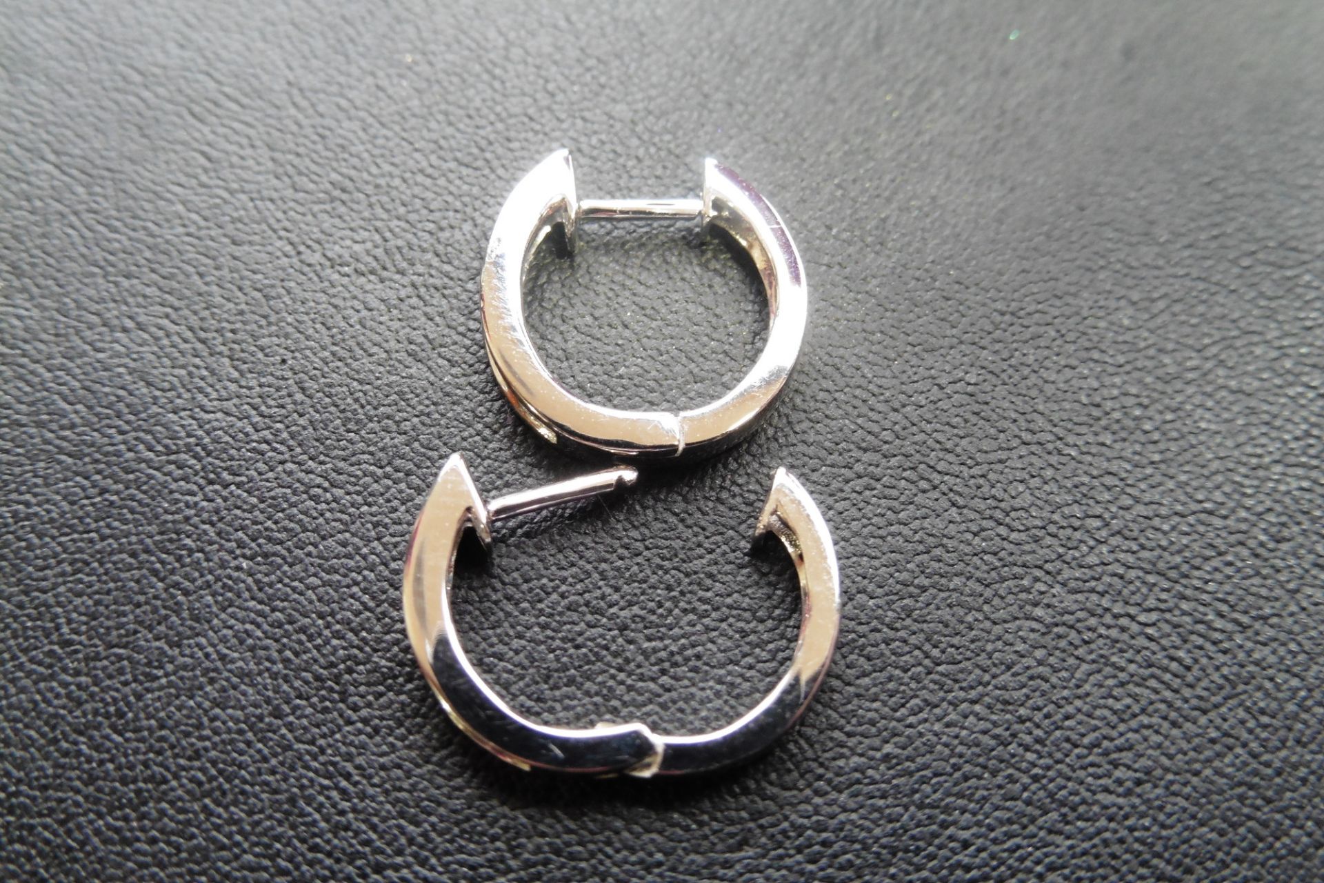 9ct white gold ½ hoop style diamond earrings.  Each set with tiny baguette cut diamonds, of H colour - Image 3 of 3