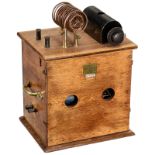 AEG Spark-Gap Transmitter, 1918  37 MHz, oak case with induction coil and battery, type plaque