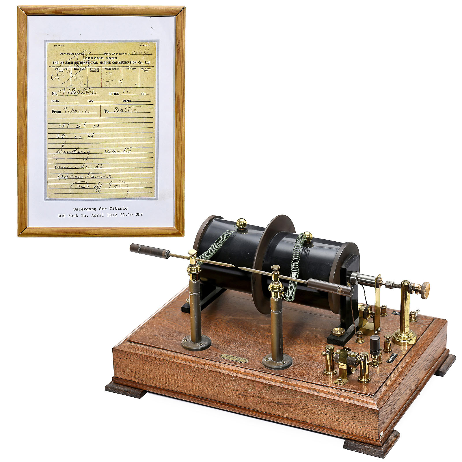 Replica of Marconi's Titanic Spark Coil Transmitter  Magnificent working replica, oak base with