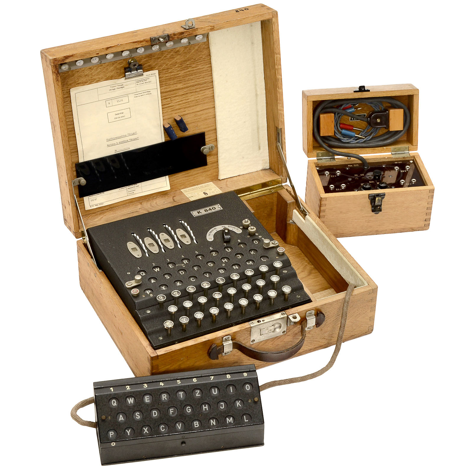 Ciphering Machine Enigma (K-Model) with additional Lamp Panel, c. 1939  Manufactured by "