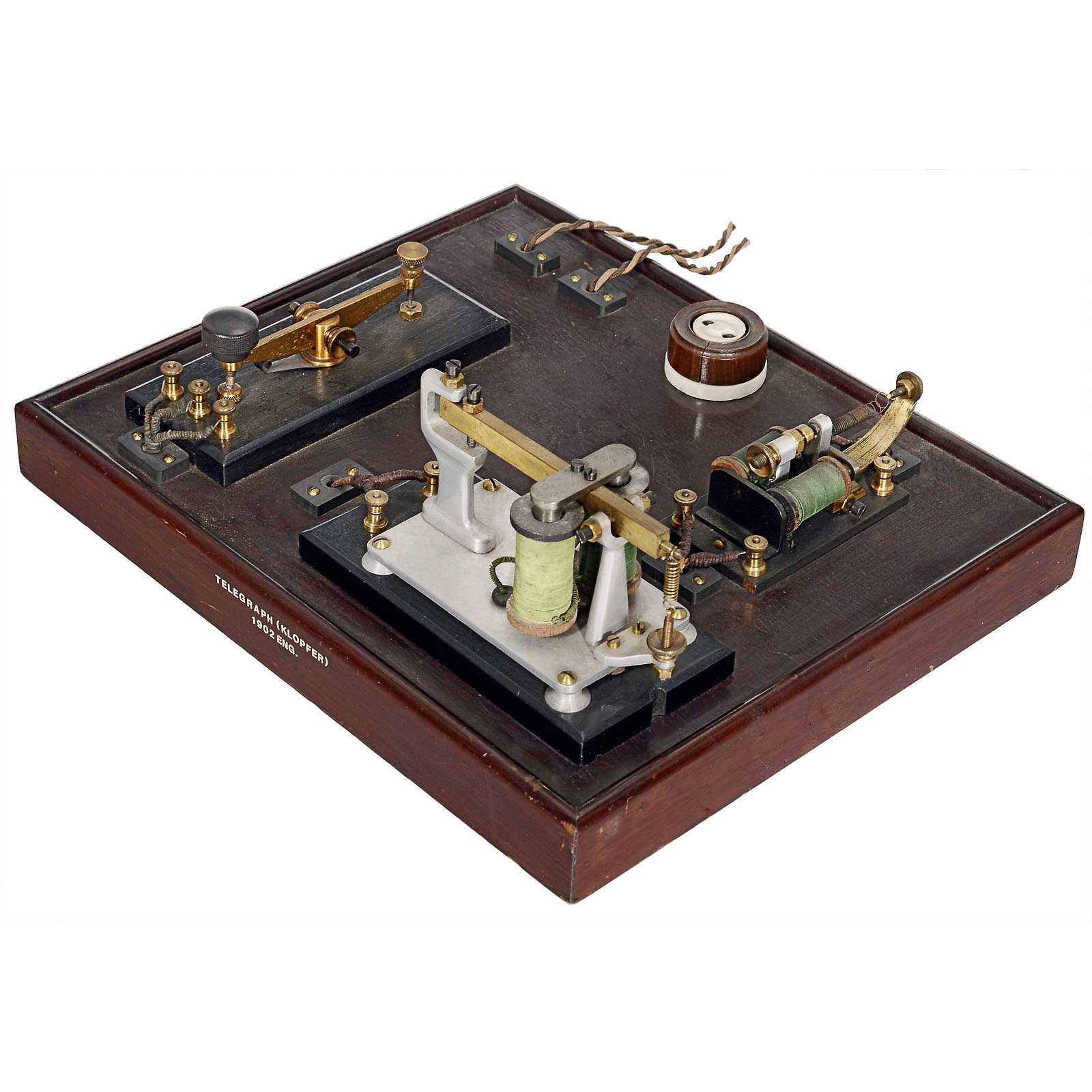 English Telegraph Demonstration Model, 1902  Dated 1902; consisting of key, relay and sounder; on