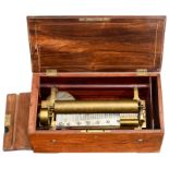 Key-Wind Hidden Percussion Musical Box, c. 1855
Swiss musical box playing 6 tunes, with drum, spiral