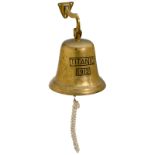 "Titanic 1912" Ship's Bell
Copy, brass with inscription, with mount, height 12 ¼ in.
Condition: (2/