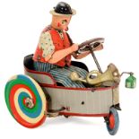 "Peter" Clown Cart No. 503, c. 1935
Lithographed tin, spiral spring drive, working, complete with