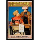 Sewing Machines Advertising Poster "Göricke", c. 1920
Lithograph, top and bottom with metal borders,