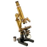 Berlin Brass Microscope by "Otto Himmler", c. 1890
Lacquered brass, black japanned cast-iron horse-