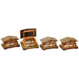 4 Swiss Chalet Musical Boxes
Typical Swiss Alpine chalets, handmade, wood, very detailed, with