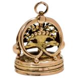 18-Carat Two-Color Gold Musical Fob, c. 1810
With single-air barillet musical movement wound anti-