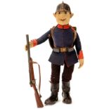 Large Steiff Soldier Doll, c. 1910
Height 18 in.! Felt doll with button eyes, leather belt, boots