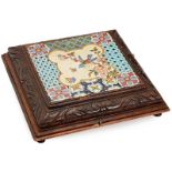 Musical Tile with Bell
Large polychrome majolica tile, on carved wooden base, with Swiss 8-air
