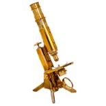 Compound Microscope, c. 1870
Unmarked, original lacquered brass, iron base, double draw tube