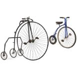 "Penny Farthing" Bicycle with Sidewheels
Cast-iron frame, leather saddle on leaf-spring, brake to