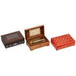 3 Reuge 3/72 Musical Boxes  1)
No. 37214, playing a gavotte and two airs by Mozart, with tune-