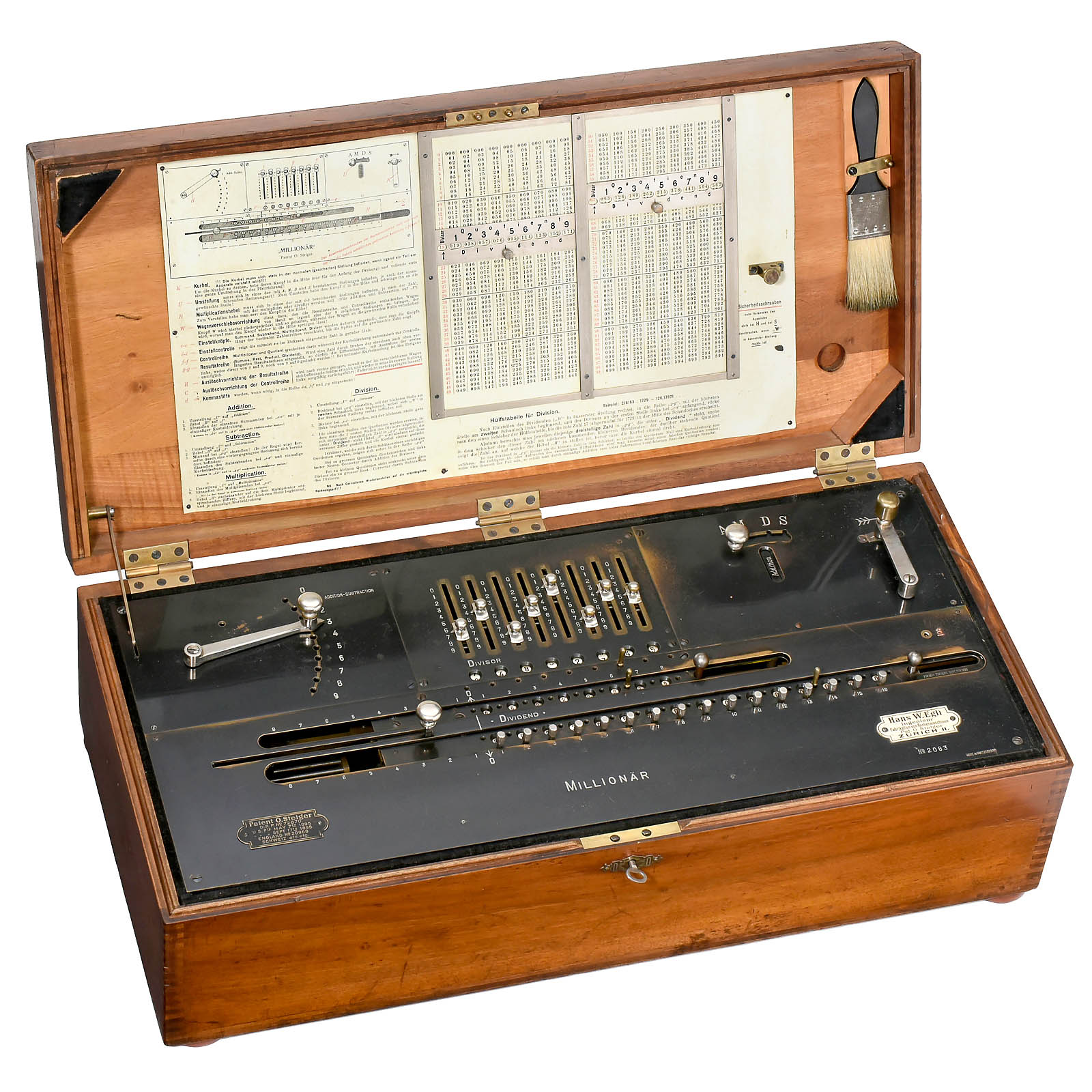 "Millionär" Calculator, 1895
Early model of the famous calculating machine, in original wooden case, - Image 2 of 4