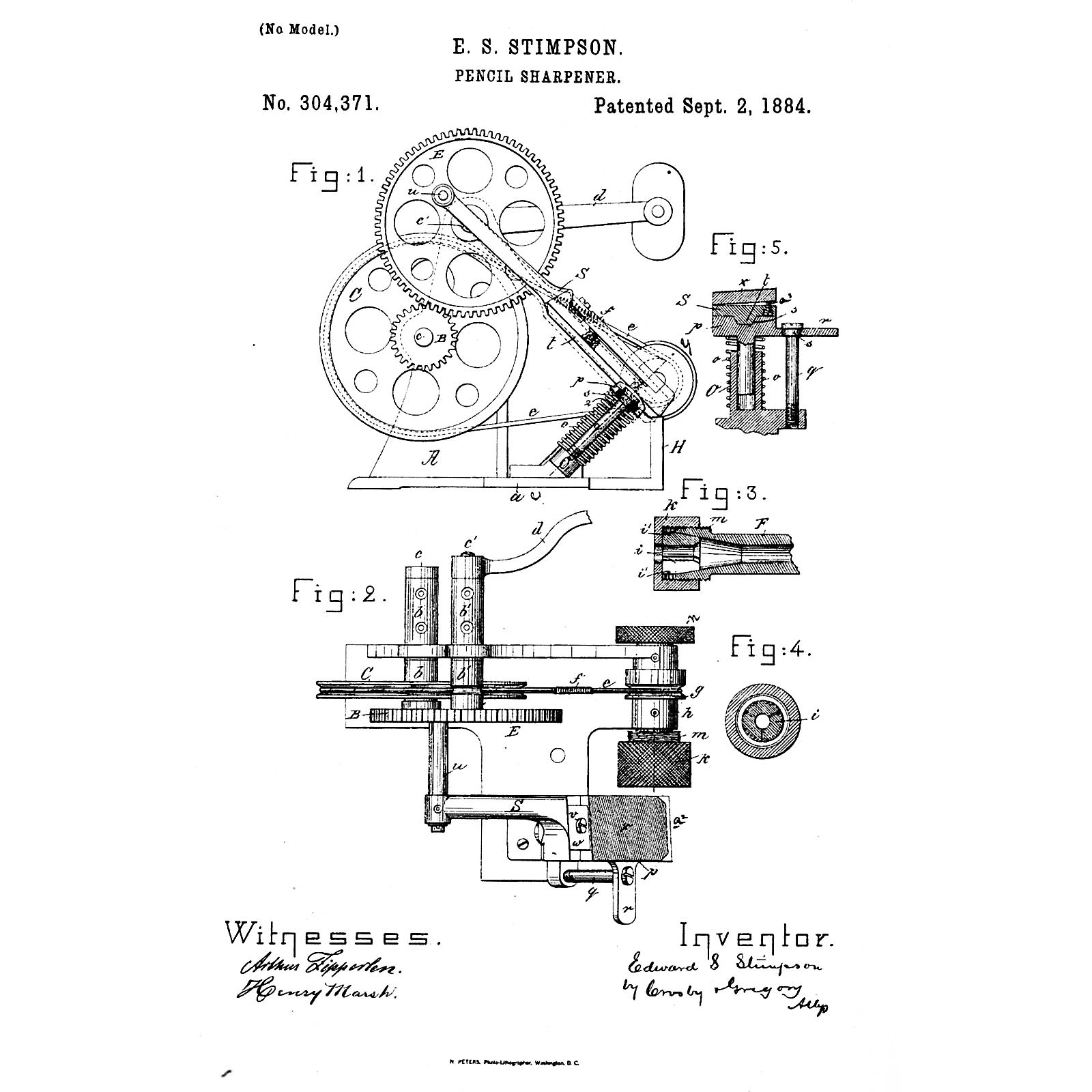 Pencil Sharpener by E.S. Stimpson, 1884
Early cast-iron machine, patented in the U.S. under no. - Image 4 of 5