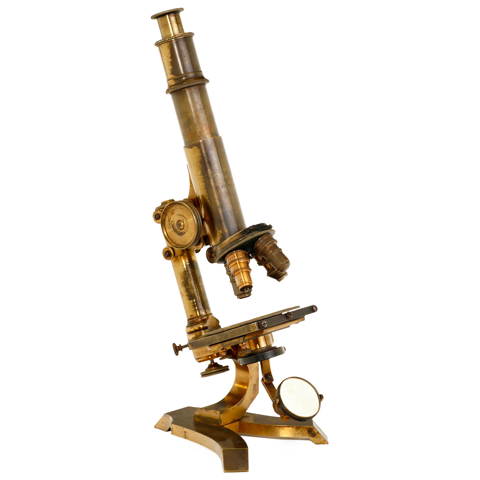 Rare Berlin Compound Microscope by Gundlach, c. 1870
Signed on the tube: "E. Gundlach", original