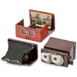 3 Stereo Viewers 1) 6 x 13 Heidoplast stereo viewer, c. 1930, modified for viewing Autochrome slides
