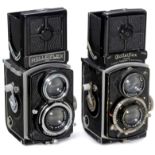 2 x Rolleiflex 4 x 4, 1934 and 1938 Franke & Heidecke, Braunschweig. 1) Rolleiflex 4 x 4, 1934,