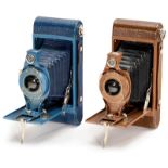 2 Hawk-Eye Rainbow No. 2A Cameras (Blue and Brown), 1931 Eastman Kodak, USA. Model B, for film