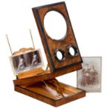 Graphoscope, um 1870 Burr-walnut-veneered, for stereo cards of 9 x 18 cm, cartes-de-visite and other